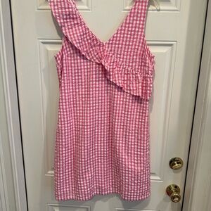 Crown & Ivy Pink and White Asymmetrical Ruffled Sundress